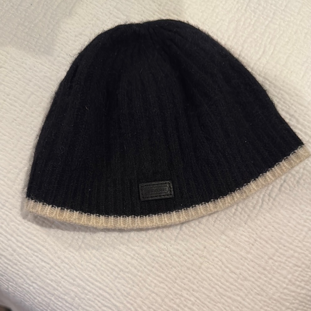 Coach Black and Cream Knit Hat